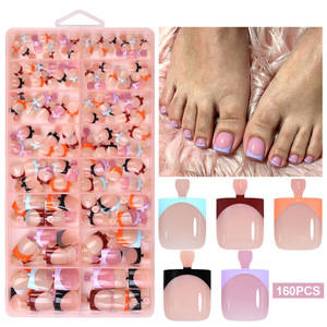 Lot de 160 faux ongles d'orteils en ABS, style français, courts, couleur nude, réutilisables, à couverture complète, forme carrée, à presser - Product Image 2