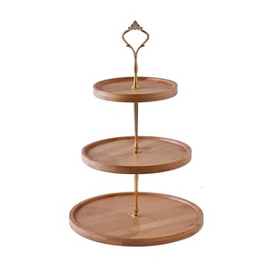 Support à cupcakes rond à 3 niveaux en bois écologique, plateau de présentation de desserts, support à gâteaux détachable en bois pour fêtes et mariages - Product Image 2