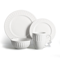 Ensemble d'assiettes, de bols et de tasses en porcelaine texturée blanche - Convient pour les repas à domicile, le service en restaurant, les mariages, les buffets