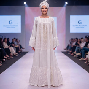 Vestido Kaftán Maxi de Algodón Blanco de Lujo con Bordado, Estilo Africano Dashiki con Encaje Floral y Mangas Abullonadas, Elegante para Ocasiones Especiales - Product Image 2