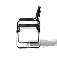 Chaise pliante de camping robuste et portable, entièrement noire, avec structure en aluminium, chaise de directeur pliable