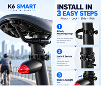 Traceur de vélo intelligent K6 4G GPS BDS avec feu arrière, antivol, éclairage automatique et longue autonomie de la batterie