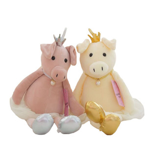 Tùy Chỉnh Màu Hồng Vàng Hữu Cơ Bông Vương Miện Ba Lê Pig Thú Nhồi Bông Đồ Chơi Món Quà Giáng Sinh Gối Đệm - Product Image 1