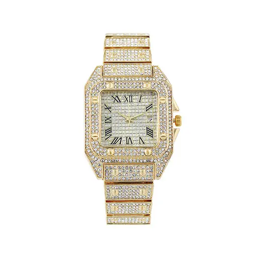 Stock Supply Bling Luxury Bling Quartz Square Watch Hip Hop Men's Silver Gold Iced Out Diamond Watch