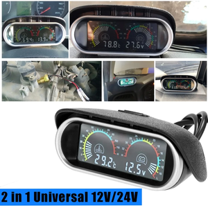 رقمي 2 في 1 مقياس فولتميتر + ماء مع جهاز استشعار من من نوع LCD NPT 0 ~ celsium مقياس درجة حرارة الماء للسيارة 12 فولت 24 فولت - Product Image 5