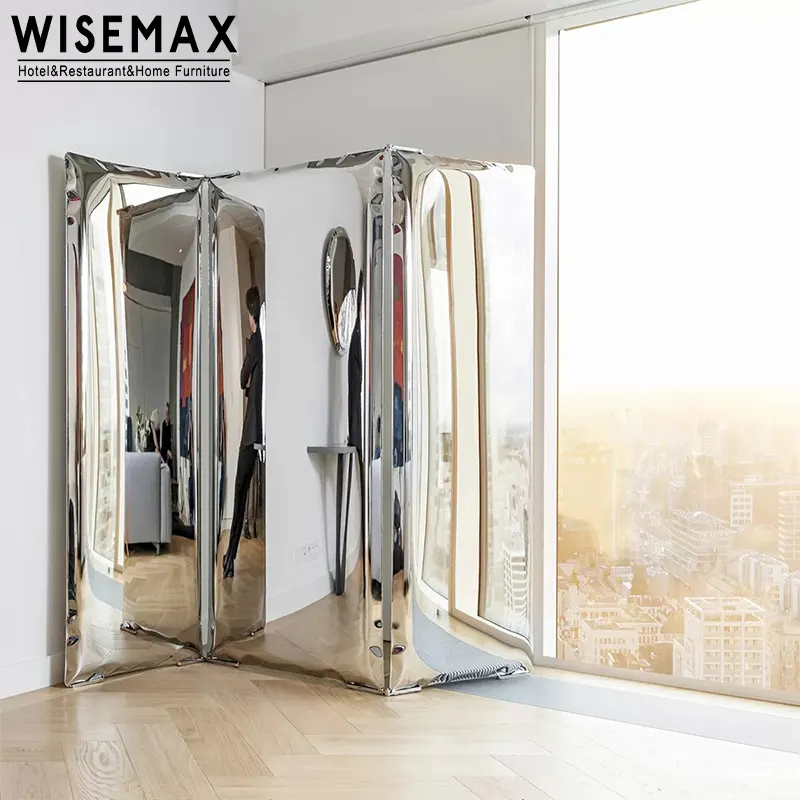 WISEMAX FURNITURE ตกแต่งบ้านสร้างสรรค์ศิลปะห้องนั่งเล่นศิลปะขัดสีฉากกั้นเหล็กสีพาร์ทิชันกระจกหน้าจอ 3 แผง