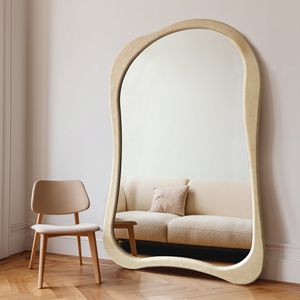 مرآة كبيرة مخصصة لتزيين الغرف على الطراز الفرنسي، تصميم متموج بإطار خشبي، شكل غير منتظم، مرآة للزينة - Product Image 2