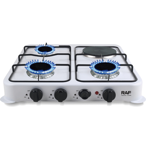 Cuisinière domestique RAF R.8510 3 gaz 1 électrique 1000W avec quatre foyers, plaques chauffantes de 150 mm et anneaux en aluminium pour la cuisine et les repas - Product Image 4