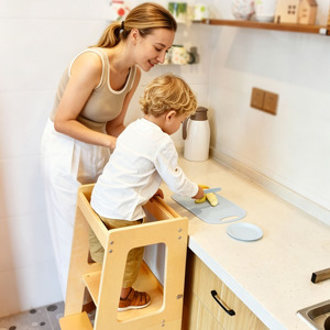 Toddler <b>Learning</b> <b>Tower</b> Converts Into Desk and Chair for Creative <b>Learning</b> Pine Wood Modern Foldable Kitchen Helper For Kids - Product Image 3