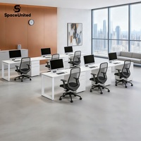 Station de travail double pour employés, bureau et rangement linéaires en acier moderne SpaceUnited