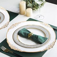 Assiette de présentation blanche de 13 pouces pour événements de mariage, en plastique gaufré floral avec bord doré, assiette de service vintage pour dîner