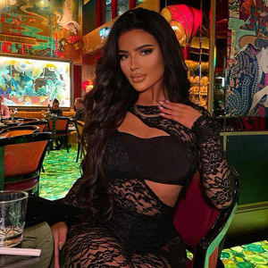 Yüksek kaliteli seksi oyma dantel uzun kollu örgü tulum kadın See Through - Product Image 2