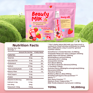 Poudre de Collagène et Glutathion Beauté Lait Fraise 50 000mg pour Éclaircissement de la Peau, Éclat, Soutien des Cheveux et des Ongles, Complément Alimentaire - Product Image 4
