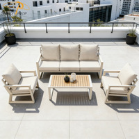 Ensemble de salon de jardin en aluminium sectionnel moderne pour hôtel, villa, terrasse, 4 pièces, avec décor en bois plastique