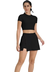 Set da Palestra 2 Pezzi per <span class=keywords><strong>Donna</strong></span>, <span class=keywords><strong>Estivo</strong></span>, Personalizzabile con LOGO, Maglietta a Maniche Corte in Cotone e Minigonna, Completo Loungewear - Product Image 4