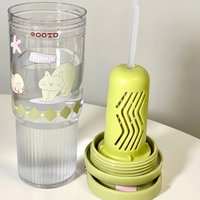 Bouteille d'eau en plastique de 700 ml avec paille, motif animal de dessin animé, double ouverture, anti-fuite, scellée, portable, pour le sport