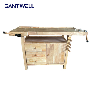 Banc de travail en bois de caoutchouc à grande capacité de charge avec armoire de rangement, table multifonctionnelle pour l'école et l'atelier - Product Image 3