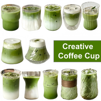 Mug à café en verre isolé au design moderne en forme de bambou, transparent, pour matcha, thé au lait et latte glacé américain
