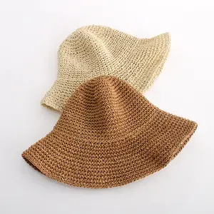 Sun Hats Wide Brim Summer Beach Fisherman Hat For Women Foldable Travel Straw Bucket Hat