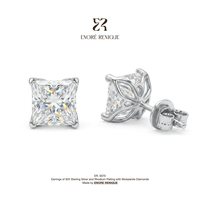 Boucles d'oreilles clous minimalistes en moissanite taille princesse 2 carats, en argent sterling 925, bijoux raffinés pour femme, cadeau