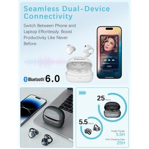 Audífonos Inalámbricos de Conducción Ósea Essonio, Bluetooth 6.0, Sonido Estéreo, Ligeros, Deportivos, Blancos - Product Image 6