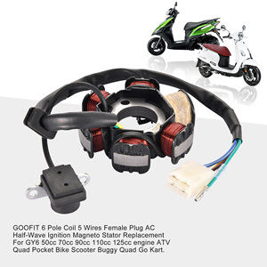 GOOFIT Bobine 6 Pôles 5 Fils Prise Femelle AC Demi-Vague <span class=keywords><strong>Stator</strong></span> d'<span class=keywords><strong>Allumage</strong></span> Magnéto de Remplacement pour Moteur GY6 50cc-125cc ATV Quad Pocket - Product Image 5