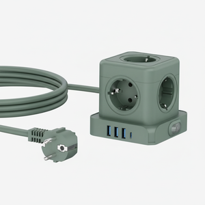 Adaptador de Viaje Todo en Uno Kabbol con 5 Tomas Europeas y Carga USB-C PD de 18W, Enchufe Universal Portátil en Forma de Cubo - Product Image 1