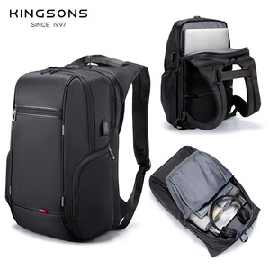Kingsons Men's <b>Backpack</b> Black No Logo Large Capacity Water Resistant Computer <b>Compartment</b> Leisure Travel Shoulder Straps - Product Image 3