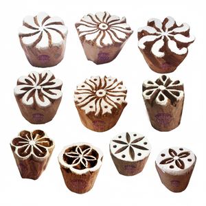 Ensemble de 10 blocs d'impression en bois de tissu de conception artistique de petits timbres en bois - Product Image 1