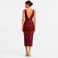Robe Midi Femme Col V Profond Sans Manches Style Colonne Jacquard Floral 260GSM Fil Métallique Personnalisable OEM Vente en Gros