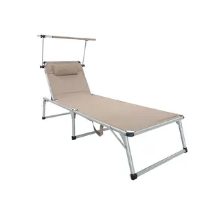 5个位置可调铝廉价日光躺椅折叠高靠背斜躺沙滩野营椅床，带遮阳顶篷