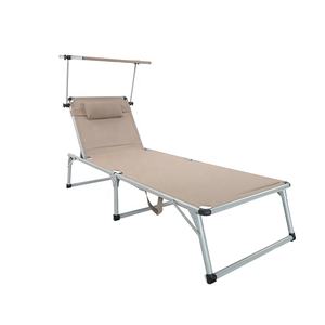 5 Positions Adjustable Aluminium <strong>Cheap</strong> <strong>Sunlounger</strong> Folding High Back Reclining Beach Camping Chair Bed With Sunshade Canopy - Product Image 1