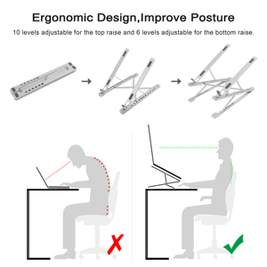 Soporte de Aluminio para Portátil X8, Elevador de Notebook <span class=keywords><strong>6</strong></span>+9 (<span class=keywords><strong>15</strong></span>) con Ángulo Ajustable, Soporte para Computadora para Trabajo de Oficina de Pie - Product Image 6