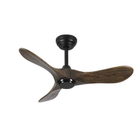 Ventilateur de plafond intelligent à 3 pales en bois massif de 36 pouces avec lumière LED Design contemporain Corps en fer Télécommande pour la décoration intérieure de la maison