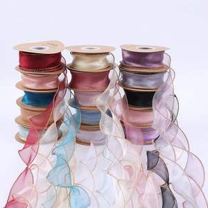 Ruban en tulle à bordure dorée MU, ruban en tulle à motif de queue de poisson, ruban en tulle à motif de vague de neige, accessoires pour cheveux faits à la main, emballage de fleurs DIY pour vêtements, couleur polyester - Product Image 1