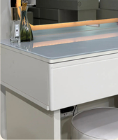 Coiffeuse de luxe moderne personnalisable avec miroir LED, en MDF, tiroirs de rangement, haut de gamme, pour chambre, hôtel, école