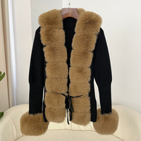 Designer 2025 Cardigan décontracté en fausse fourrure de renard pour femme Manteau d'hiver en laine mélangée tricotée