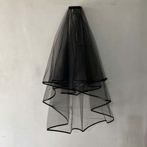 सरल लघु ट्यूल डबल लेयर शादी दुल्हन घूंघट महिलाओं के लिए काले बैचलरेट पार्टी घूंघट - Product Image 6
