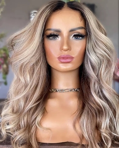 Perruque pour femmes, couleur blond <span class=keywords><strong>miel</strong></span> ombré, Balayage ondulé, nœuds invisibles, cheveux humains européens doux, perruques en dentelle - Product Image 5