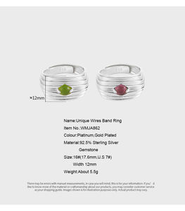 WMJA862 مصنوع يدويًا حلقة دقيقة فريدة من نوعها مطلية بالذهب والبلاتين S925 شريط أسلاك من الفضة الإسترليني مع شريط أخضر - Product Image 6