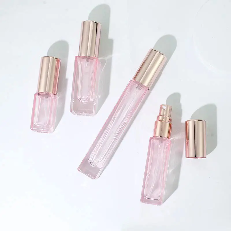 3 5 10 ml Square Cosmetic Packaging Rose Gold Colored Perfume Bottle Essential Oil Pink Glass Travel Mini Spray Perfume Bottle