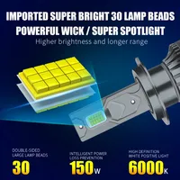 Ampoule de phare LED super lumineuse DC 12~80V 24V H1 H3 H4 H7 9005 HB3 9006 HB4 150W 48000LM pour camion et système d'éclairage antibrouillard
