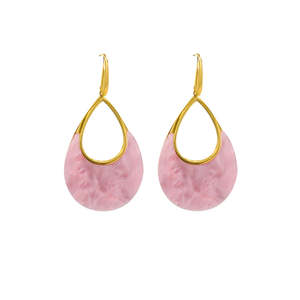 Boucles d'oreilles pendantes tendance en forme de goutte rose, plaquées or PVD, en acier inoxydable 316L, bijoux durables et résistants - Product Image 1