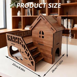 Jaula de Madera para Hámster, Casa de Madera Natural con Múltiples Compartimentos y Plataforma Subterránea - Product Image 6