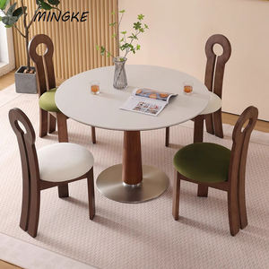 Table à manger en bois durable, écologique et faite à la main, avec plateau circulaire en pierre et pieds en bois, pour cuisine, restaurant, salle de bain, hôtel - Product Image 1