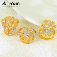 Bague Hamsa en zirconium 18k plaquée or, festonné, ajouré, Offre Spéciale
