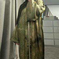 Nouvelle Robe Abaya de Soirée Élégante en Satin de Dubaï 2026 avec Liens Frontaux et Motif Tie-Dye pour Banquets – Modèle L620