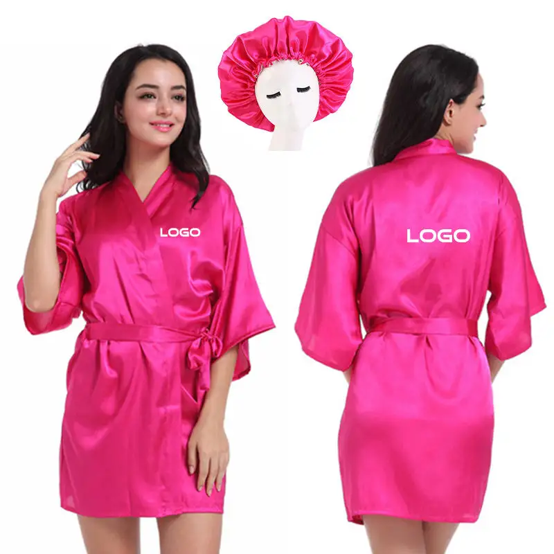 Kustom 21 warna 2XL Kimono wanita bordir Satin jubah pengantin pakaian tidur jubah pengiring pengantin piyama Spa pengantin jubah Satin sutra