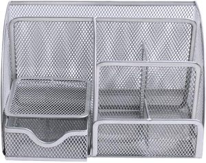 Organisateur de bureau en métal noir à 6 compartiments, organiseur de fournitures de bureau, organiseur de papeterie en métal, organiseur de bureau en maille - Product Image 5