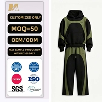 Survêtements à capuche 400g en molleton brossé délavé, vente en gros, streetwear avant-gardiste, grandes tailles pour hommes, coupe incurvée, blocs de couleur personnalisés